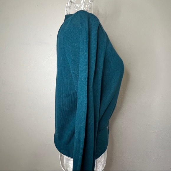 New Ryegrass teal cardigan sweater w/rhinestone buttons, a cashmere blend, S. - Picture 4 of 12